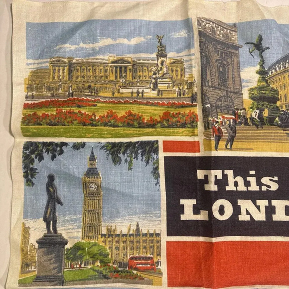 VINTAGE THIS IS LONDON IRISH CABIN LINEN TEA TOWEL SOUVENIR IRELAND - Picture 9 of 11